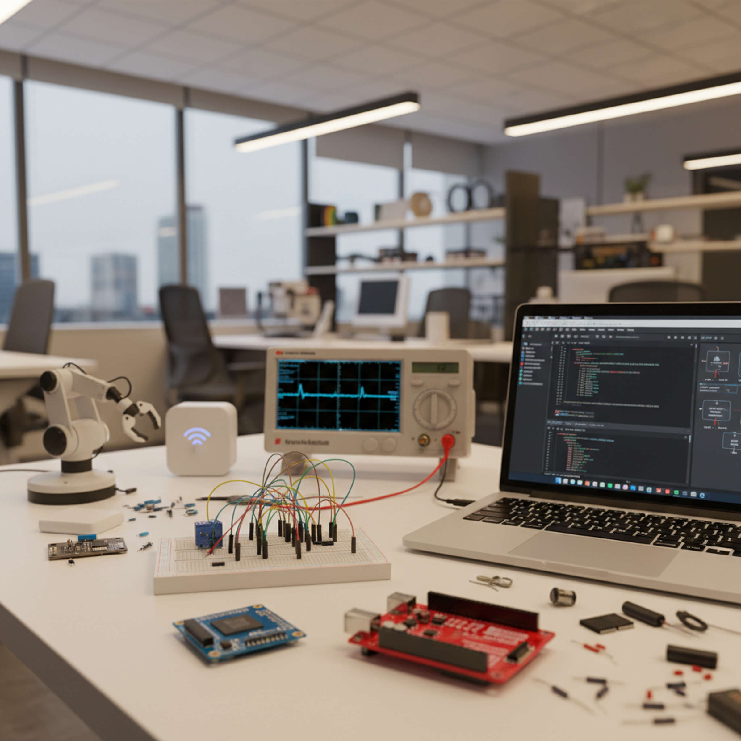 Illustration représentant des personnes utilisant des appareils mobiles connectés reliés à un hub IoT central, avec une icône représentant un signal sans fil