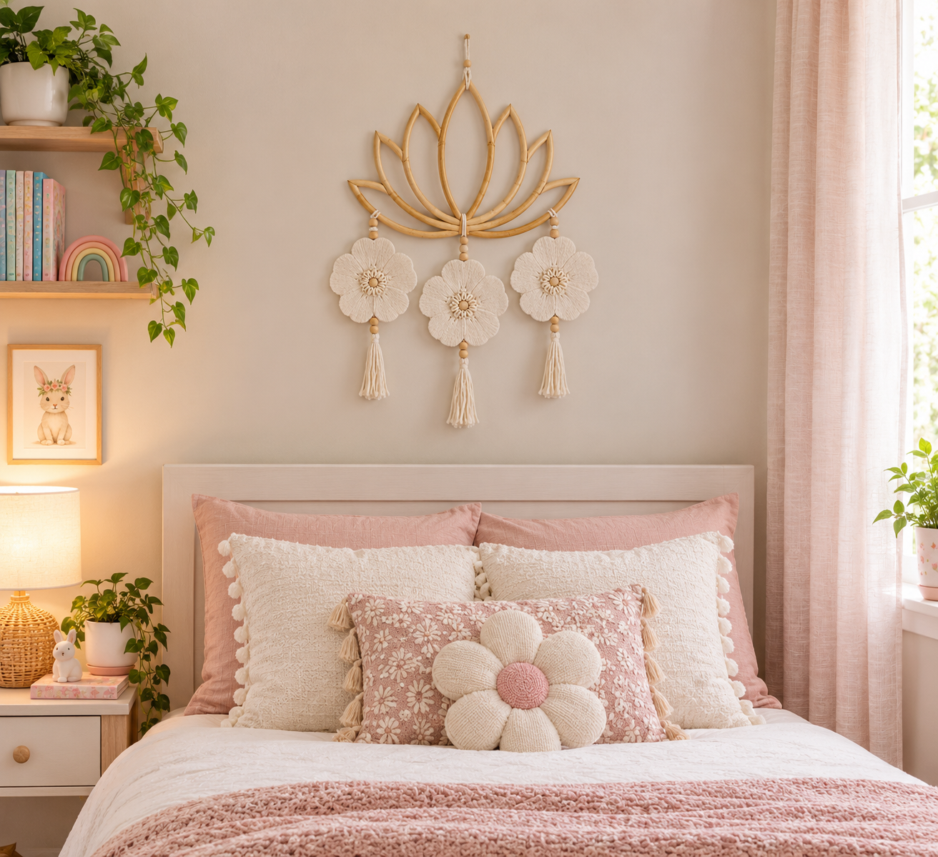Lotus Wall Hanging - 3 White Flowers
