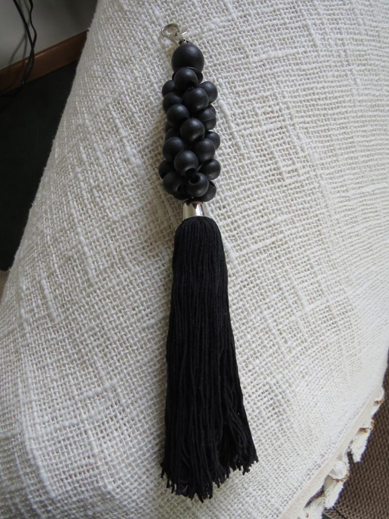 Black Bead and Tassel Keyring