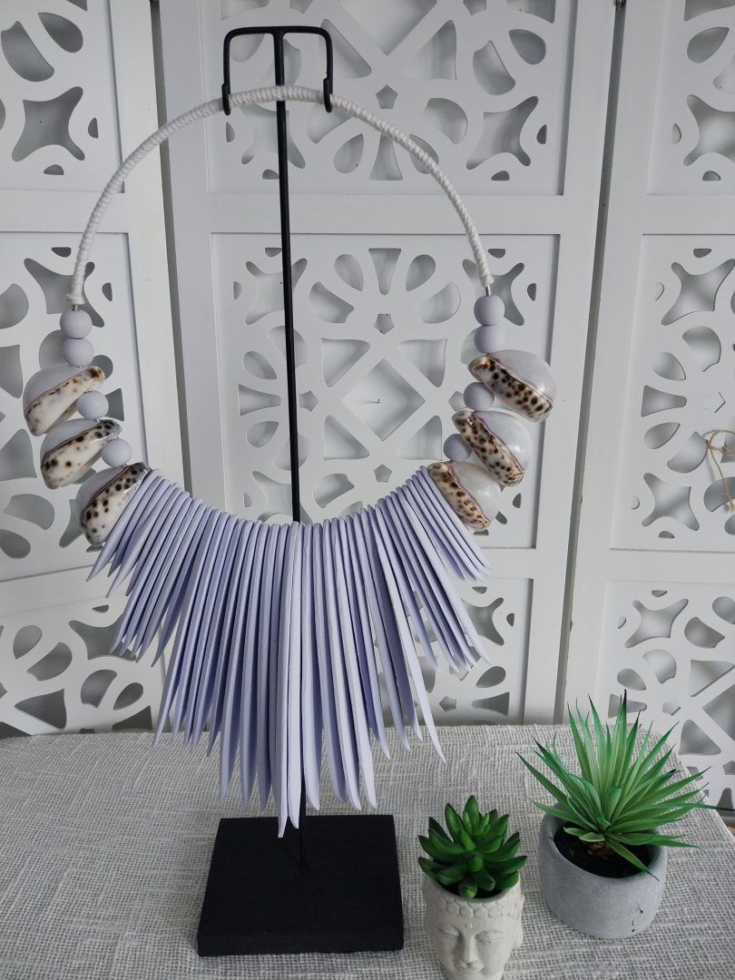 White Tribal Necklace with Tiger Cowrie Shells