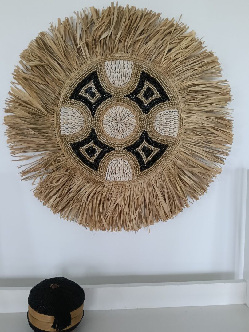 Nada Black and Natural Bead and Shell Wall Art