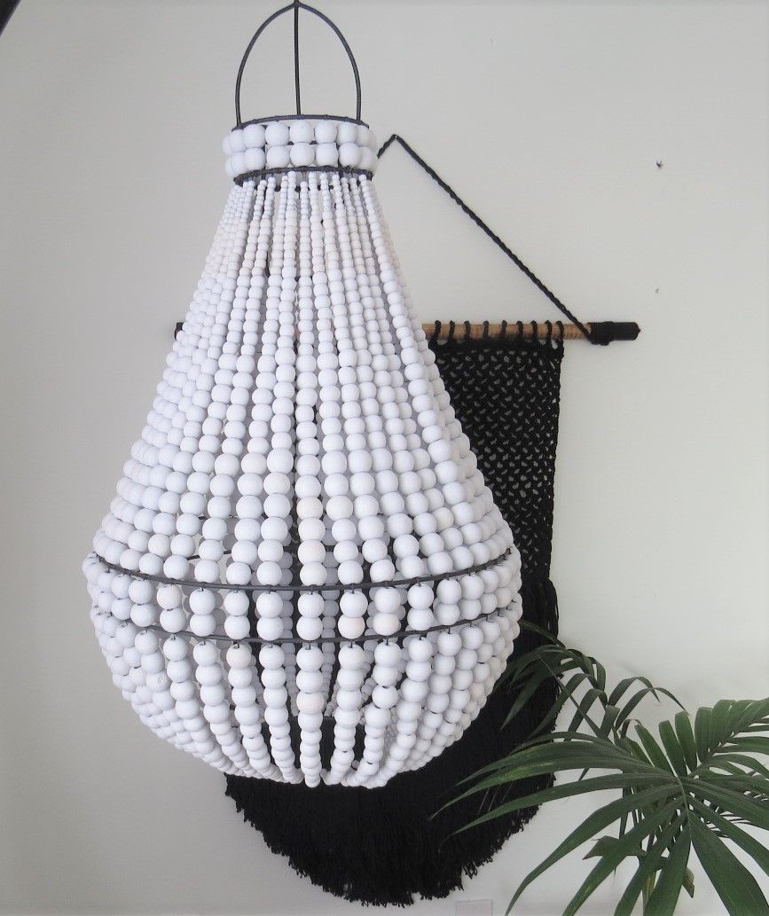 Boho Wooden Bead Chandelier - White