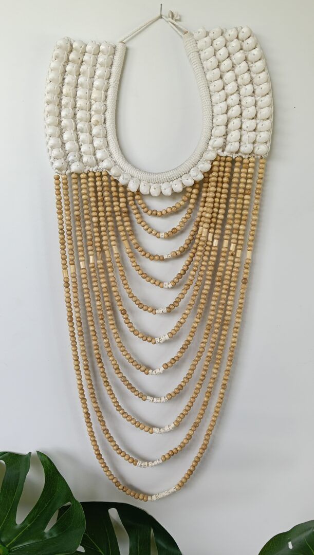 White Shell Tribal Necklace with Natural Beads - Indah