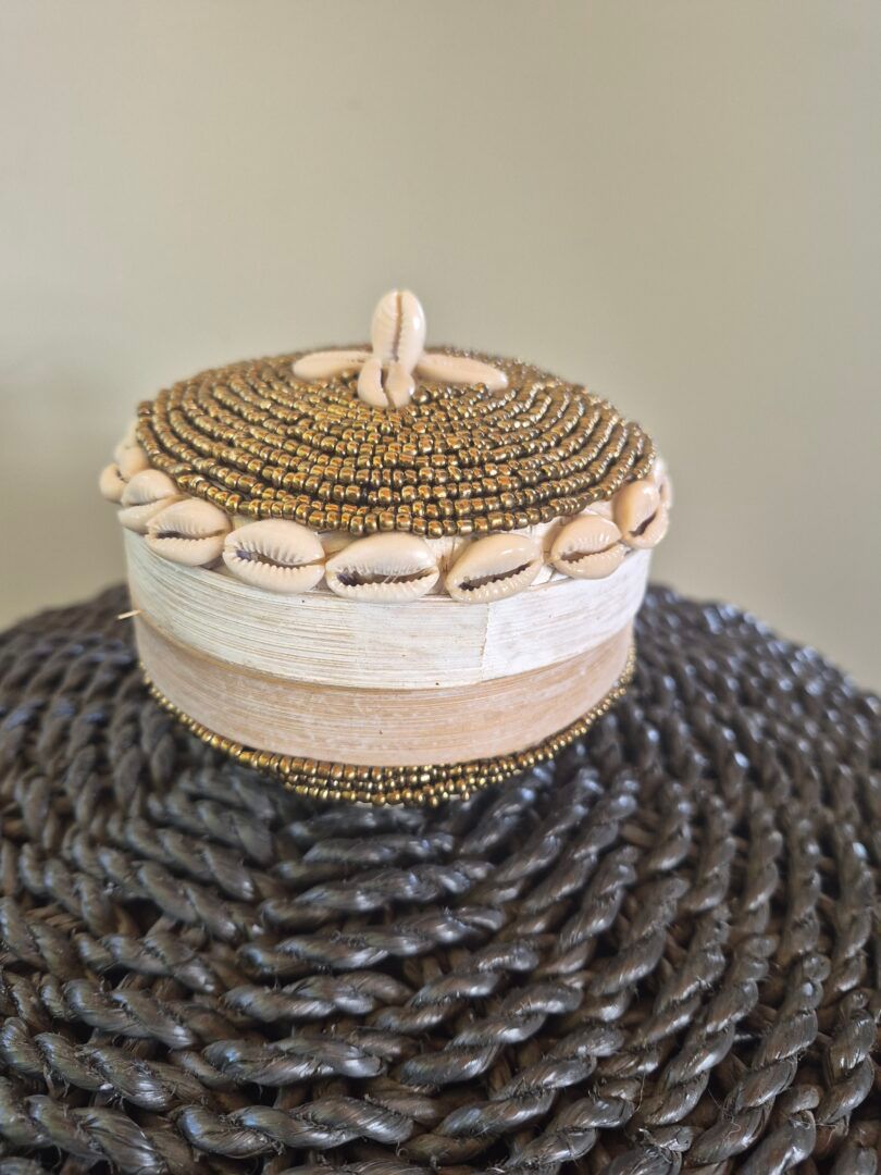 Shell and Gold Bead Trinket box.