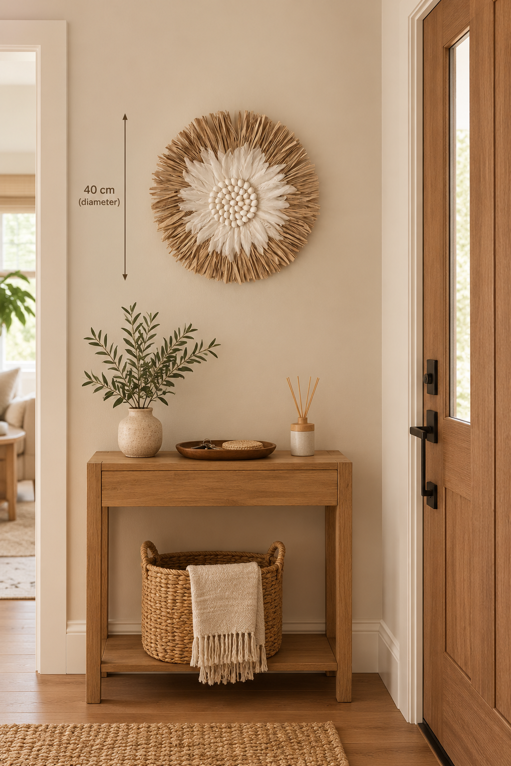 Raffia Feather and Shell Round Wall Decor Style 2