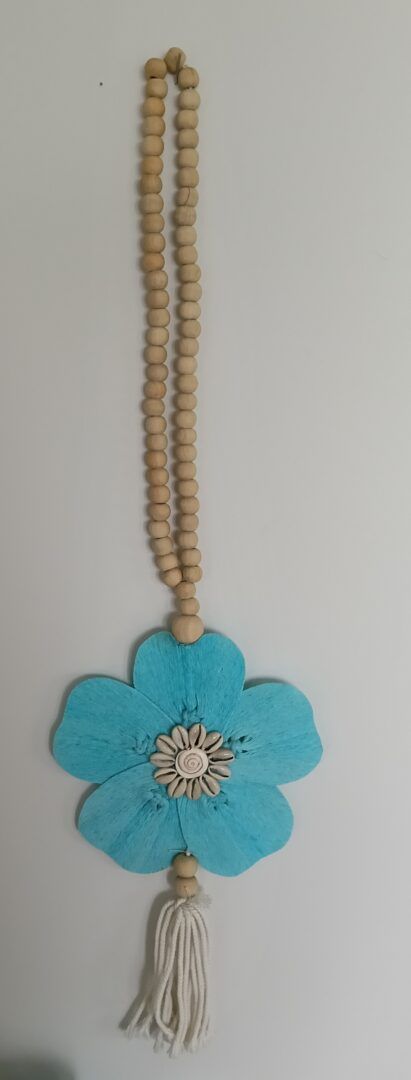 Blue Flower and Cowrie Shell Wall Tassel