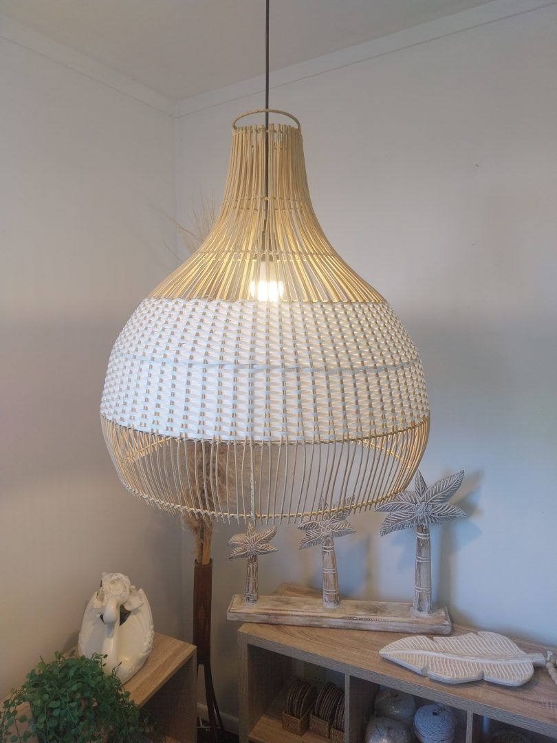 Samana White and Natural Rattan Pendant Light - 60cm