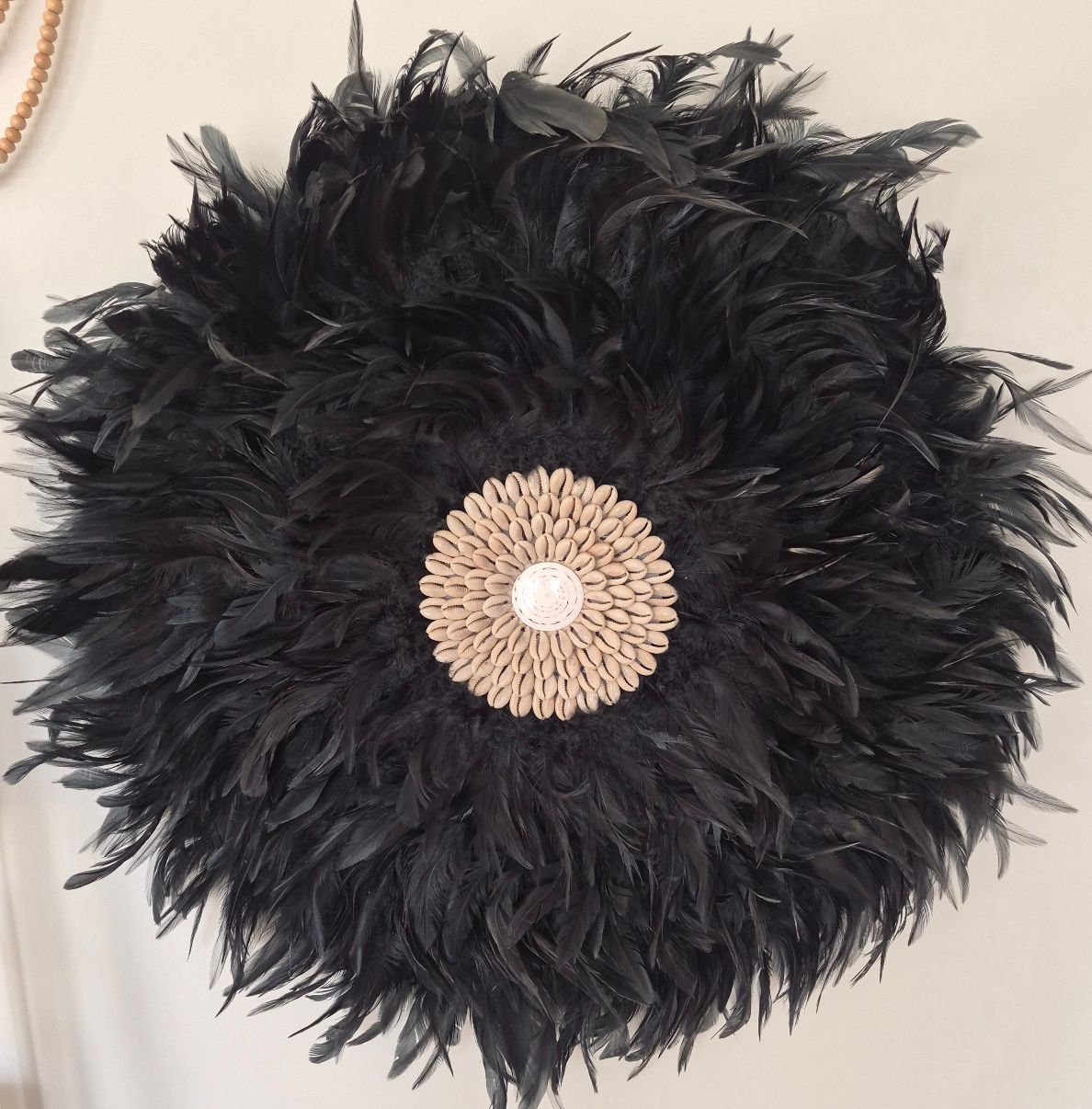 Handmade Tribal Luxe Black Fluffy Juju Hat Wall Hanging