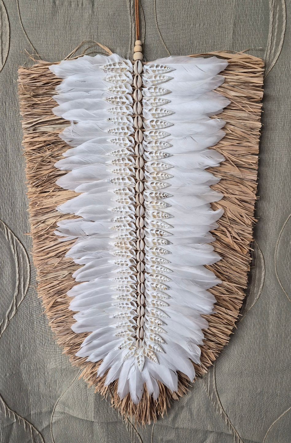 Shell, Feather & Raffia Leaf Wall Hanging