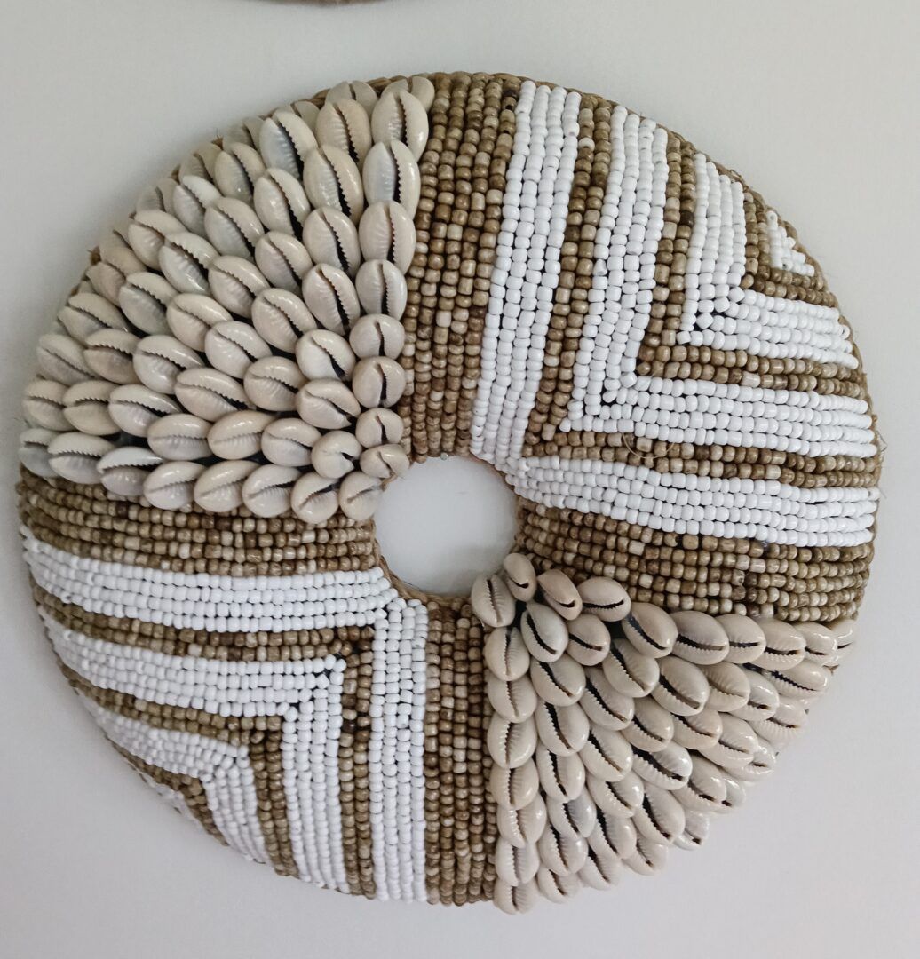 Brown & White Cowrie Shell Round Wall Art