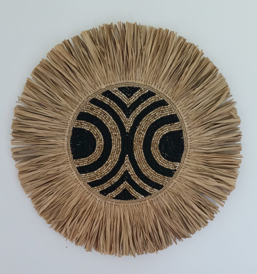Raffia and Black/Natural Beads Wall Decor _ Sunda