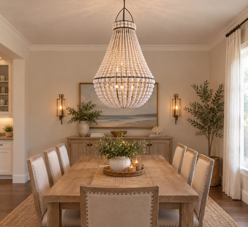 Boho Wooden Bead Chandelier - White