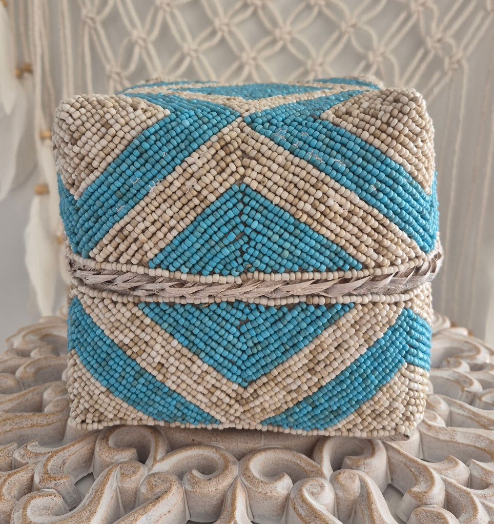 Handmade Beaded Trinket Box.
