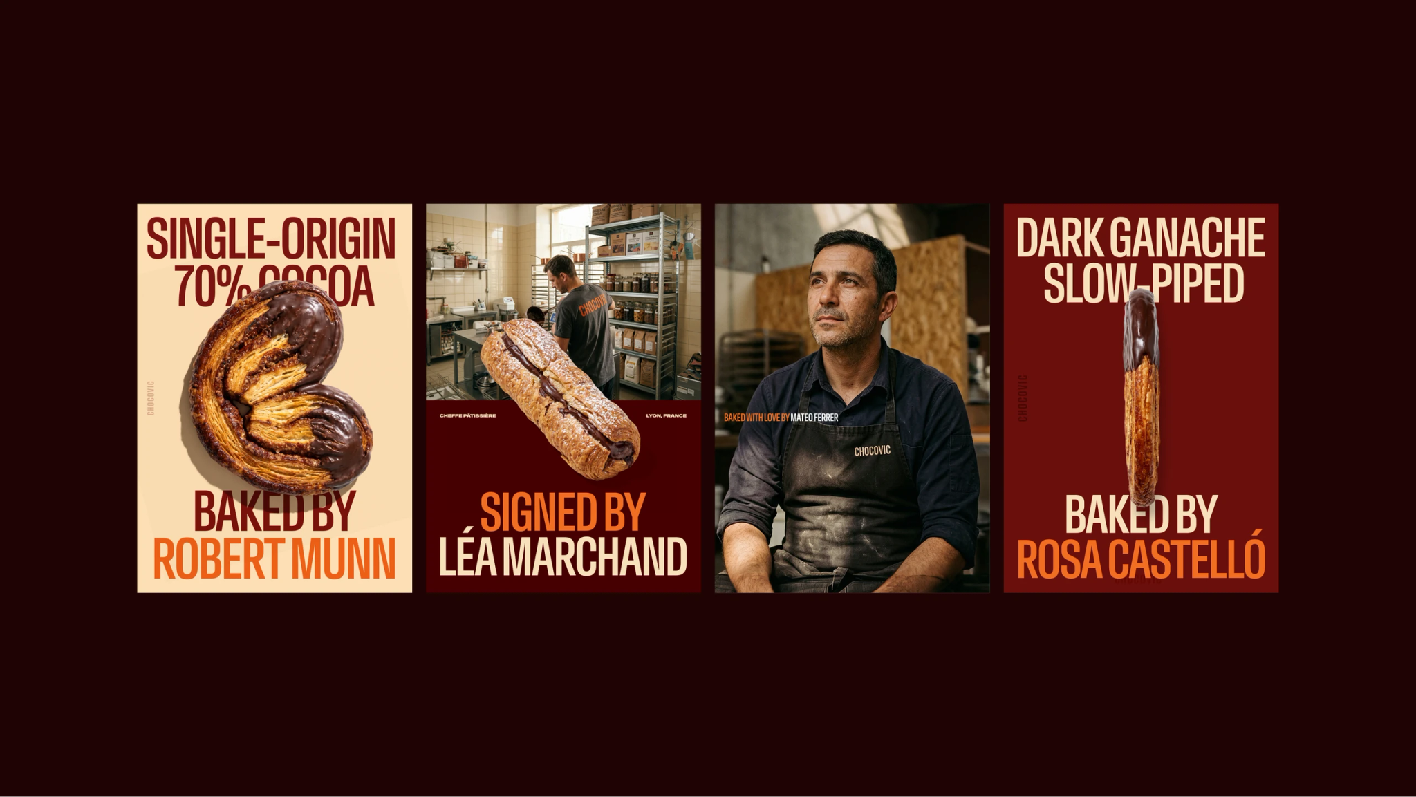 Chocovic — campaign posters featuring named bakers