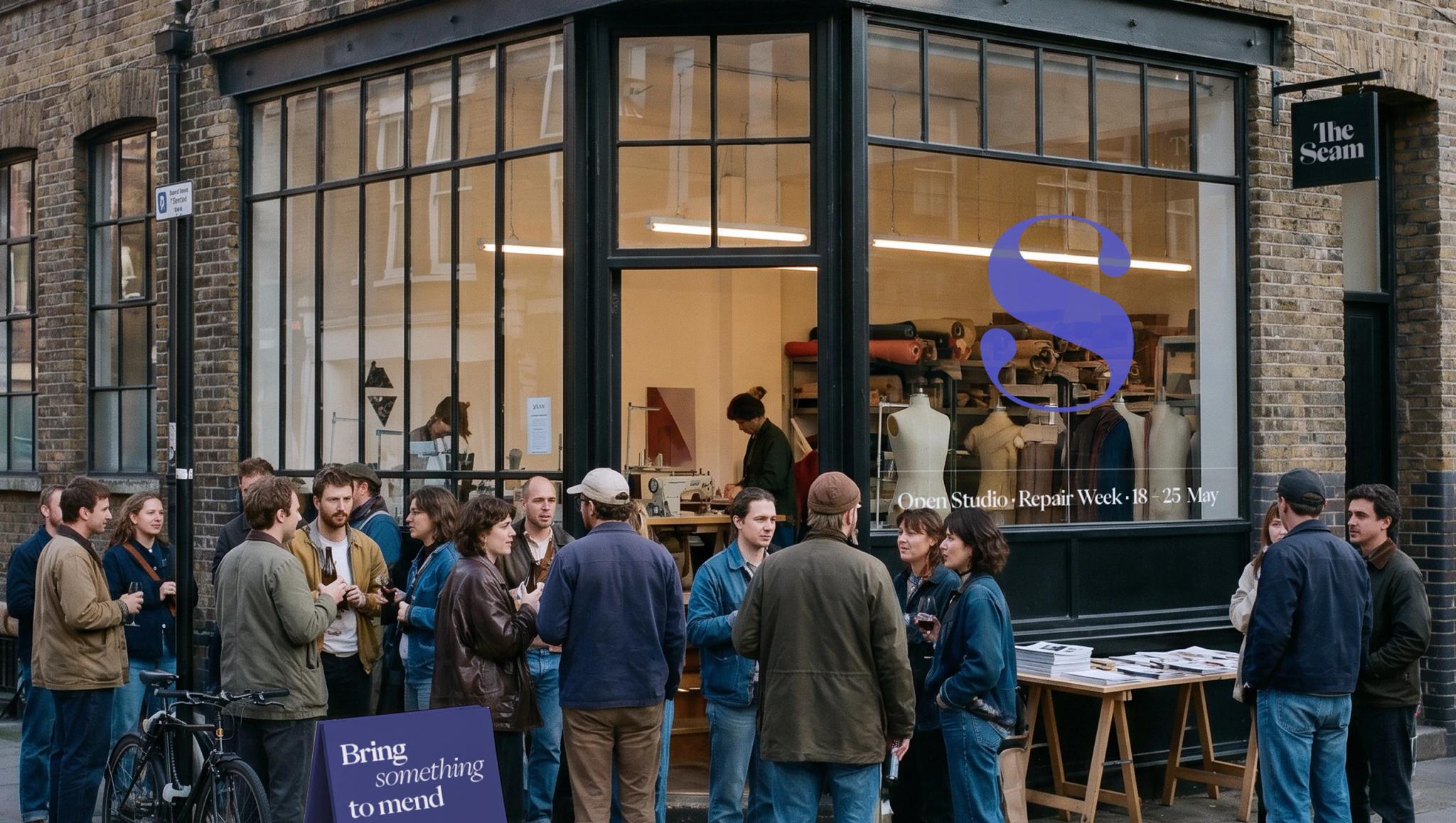 The Seam — the repair-week crowd outside the London studio