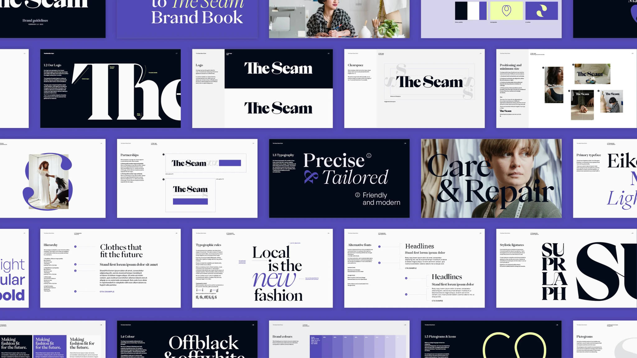 The Seam — spreads from the brand book