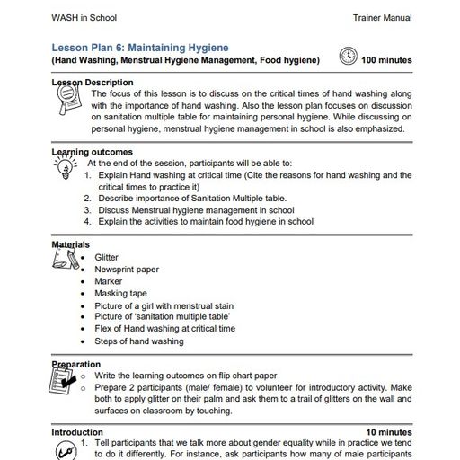 Maintaining Hygiene - Lesson Plan (WiS Nepal) | WASH Resources