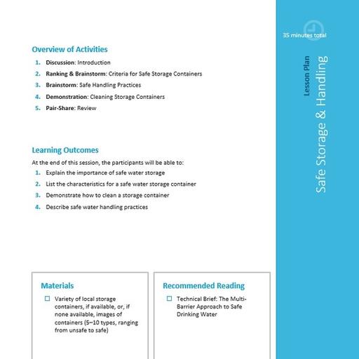 Safe Storage and Handling - Lesson Plan (HWTS) | WASH Resources