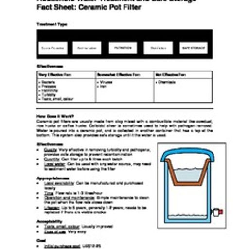 Ceramic Pot Filter Fact Sheet | WASH Resources