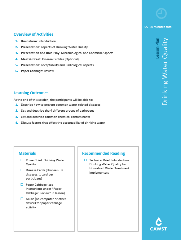 Drinking Water Quality Lesson Plan (HWTS) WASH Resources