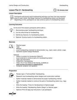 Handwashing Lesson Plan with Tippy Tap Instructions Lesson Plan (LDC) WASH Resources
