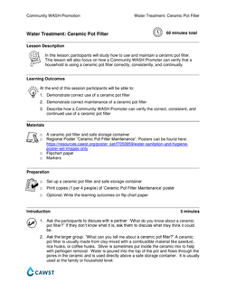 Ceramic Pot Filter Lesson Plan (CWP) WASH Resources