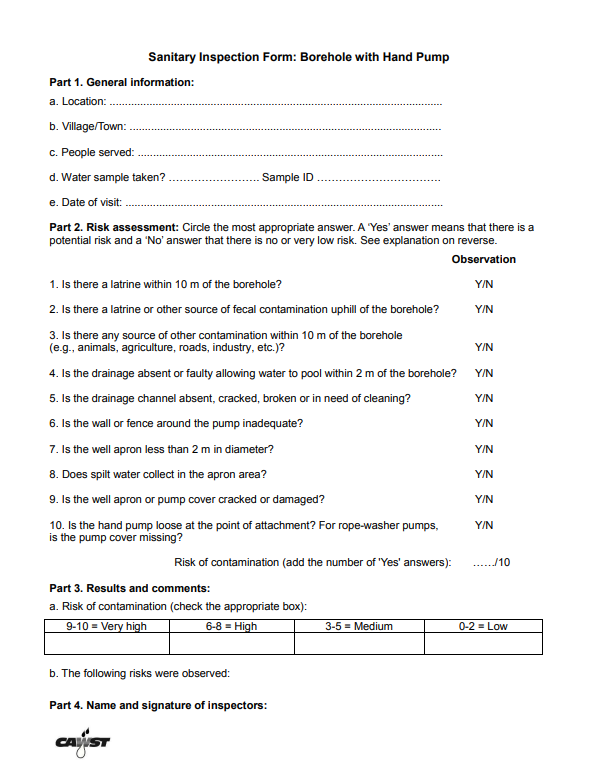 Sanitary Inspection Forms | WASH Resources