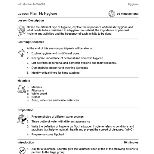 Hygiene - Lesson Plan (Intro to WASH) | WASH Resources
