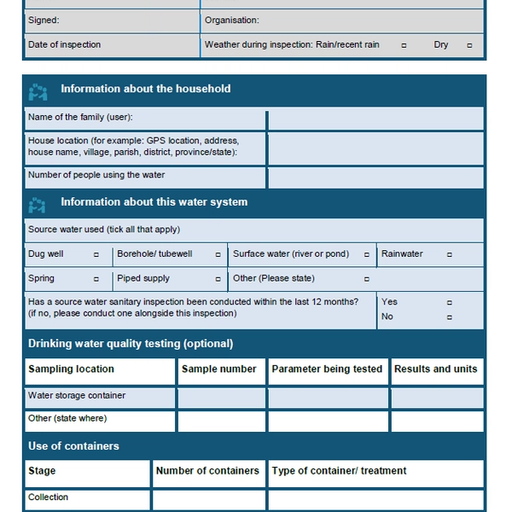Sanitary Inspection Form: Drinking Water Collection and Storage | WASH ...