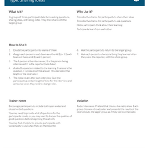 3-Step Interview Activity Instructions | WASH Resources