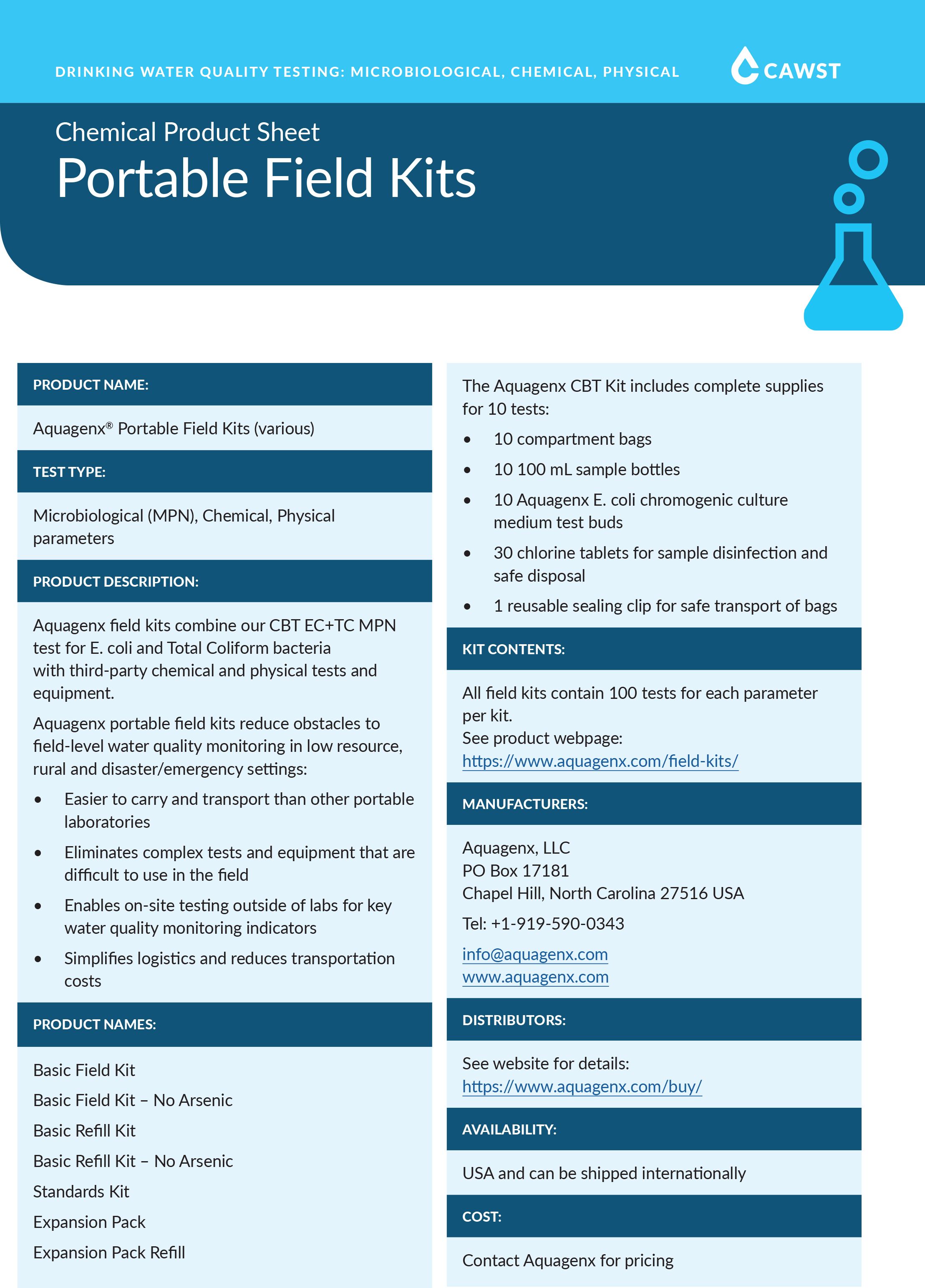 Aquagenx Field Kits | WASH Resources