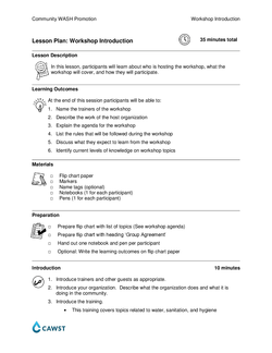 Workshop Introduction - Lesson Plan (CWP) | WASH Resources