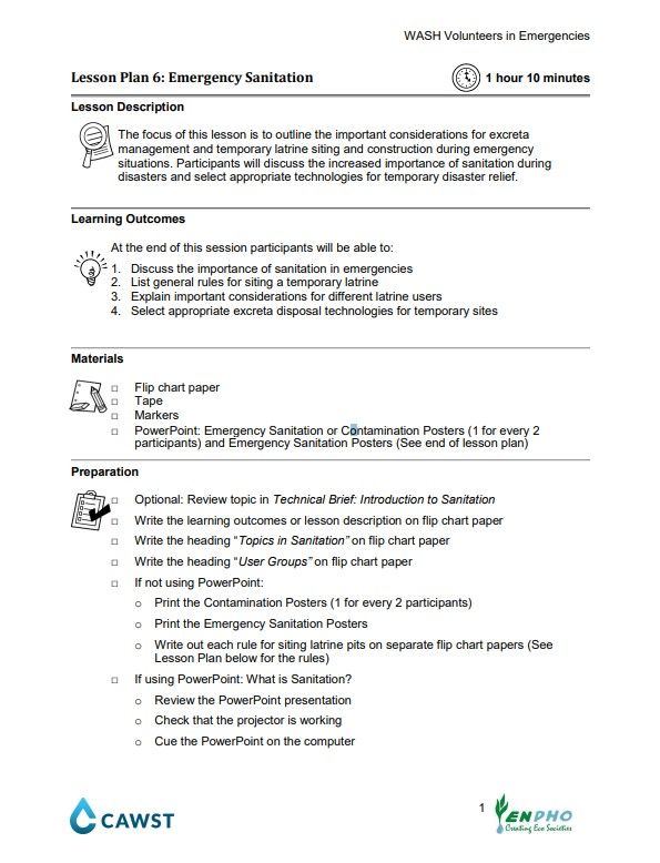 Emergency Sanitation - Lesson Plan (E-WASH Nepal) | WASH Resources