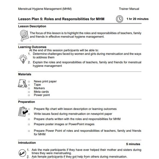 Roles and Responsibilities of MHM - Lesson Plan (MHM Nepal) | WASH ...