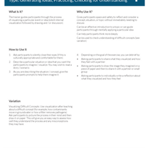 Visualisation Instructions Individual Visualization Activity Instructions | WASH Resources