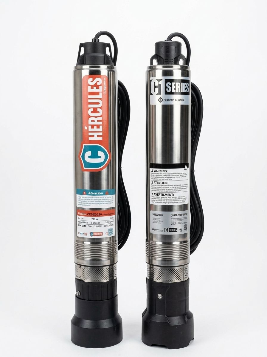 Bomba sumergible Hércules y Franklin Electric, envase del producto