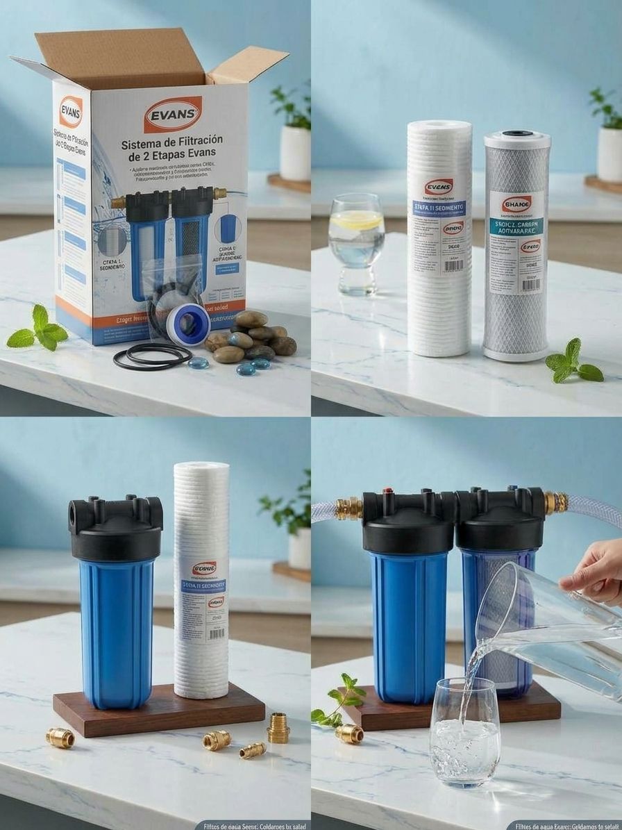 Porta-cartucho y cartuchos para filtro Evans, envase del producto