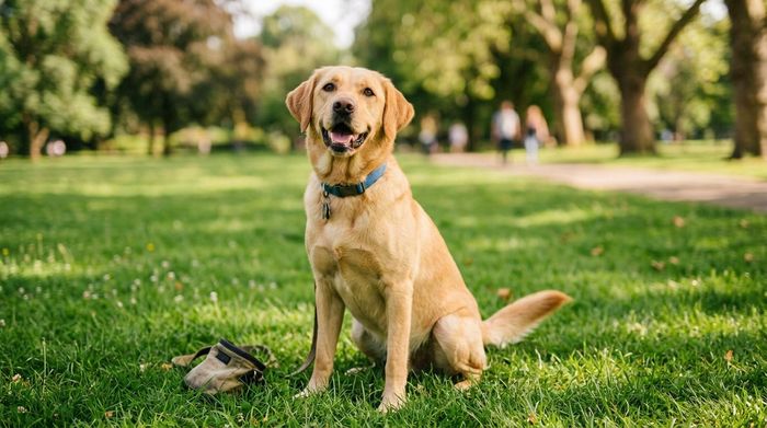 Happy training dog