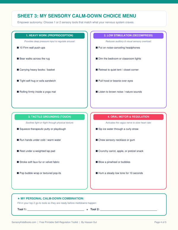 Sheet 3 Preview: Sensory Calm-Down Choice Board