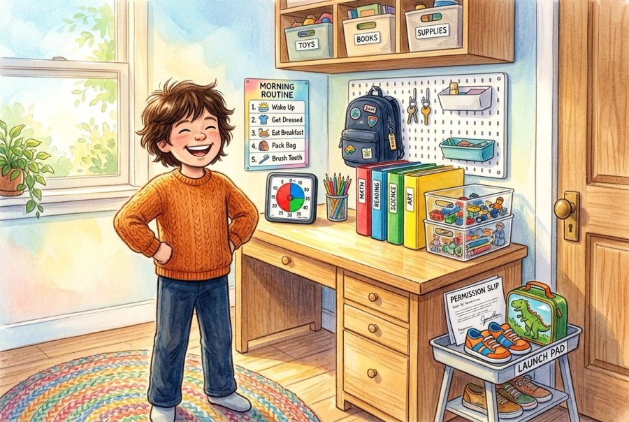 ADHD Organization Tips for Kids: The Zero-Friction System That Actually Works (+ Age-by-Age Roadmap)