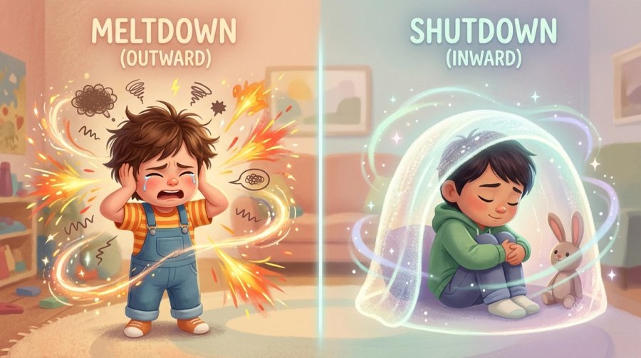 Autistic Shutdown vs. Meltdown: Understanding the Inward Collapse vs. Outward Explosion