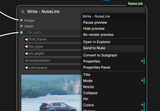 NukeLink's right click menu