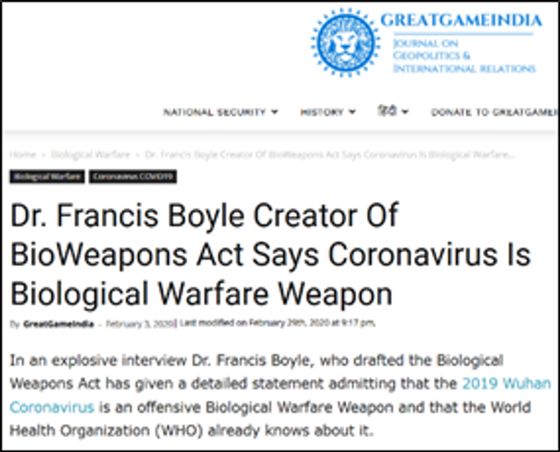 Corona virus a Bio-weapon