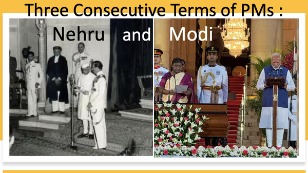 Three consecutive term PMs : Modi and Nehru