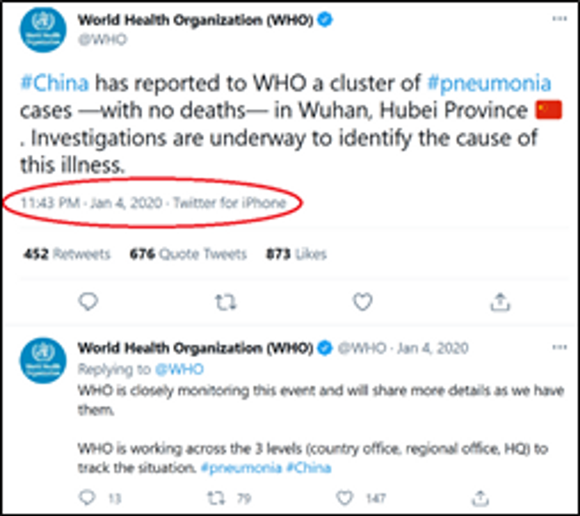 WHO tweet on corona