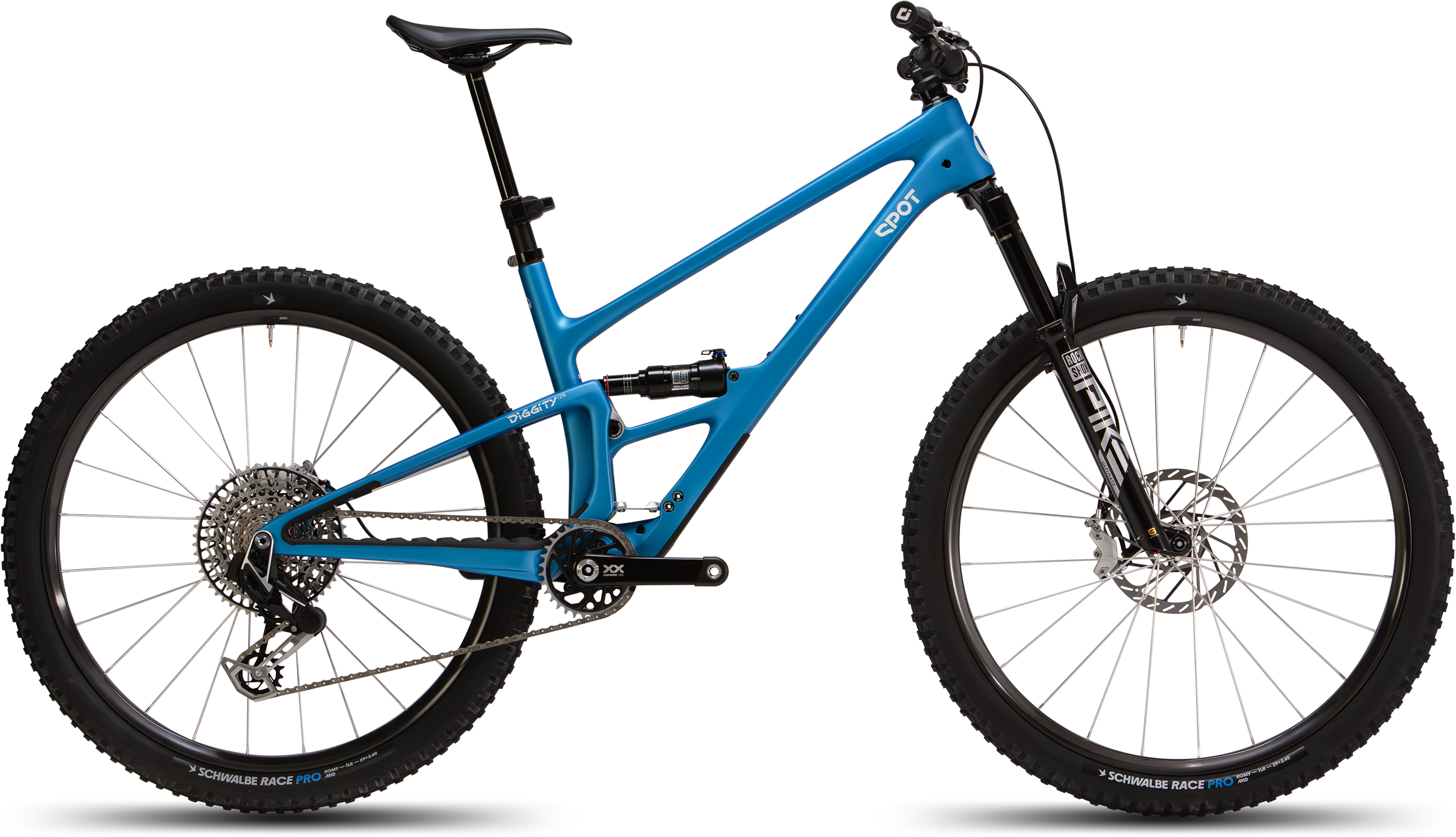 Spot Diggity mountain bike in Lazuli Blue, side view