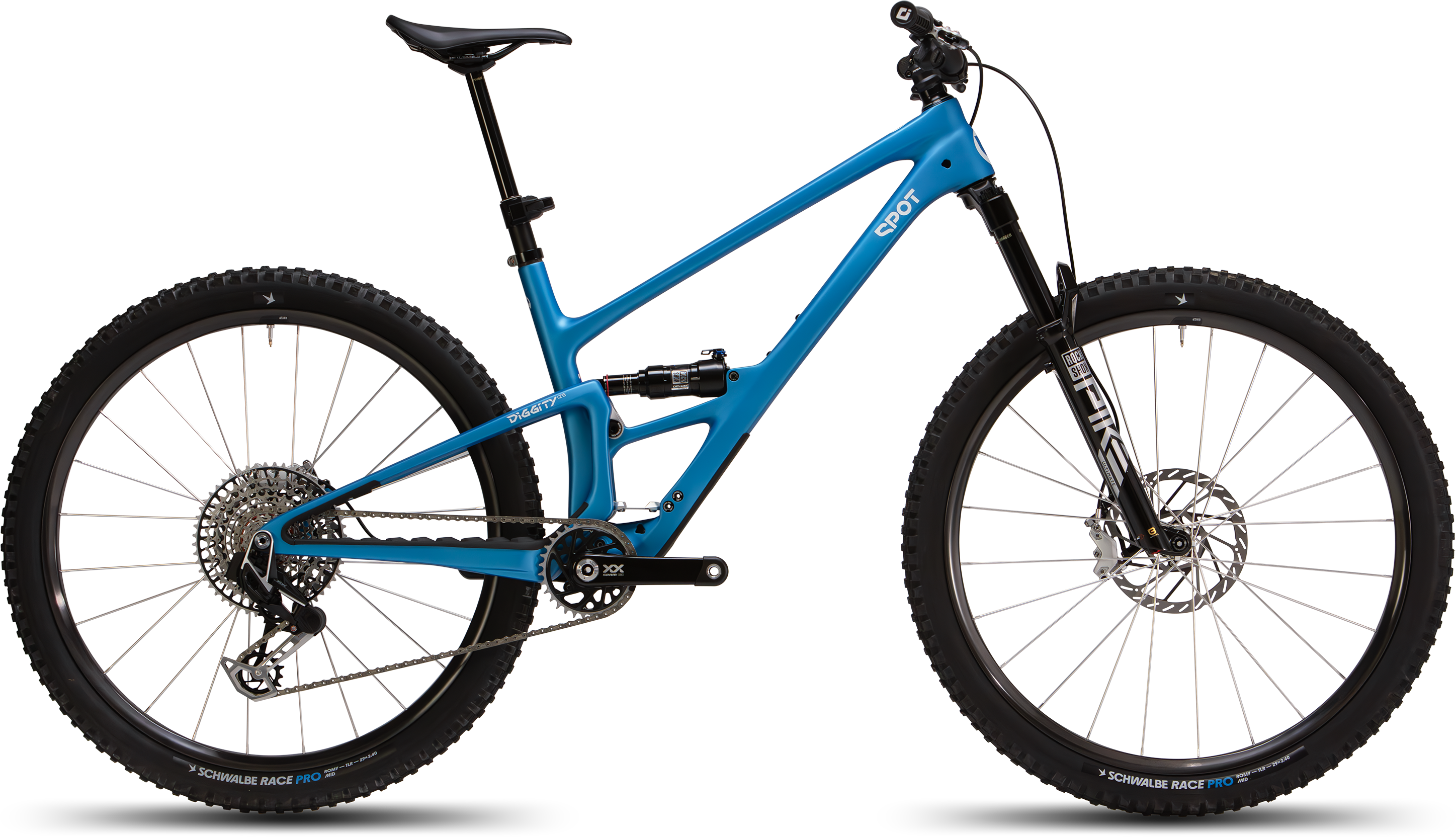 Spot Diggity mountain bike in Lazuli Blue, side view