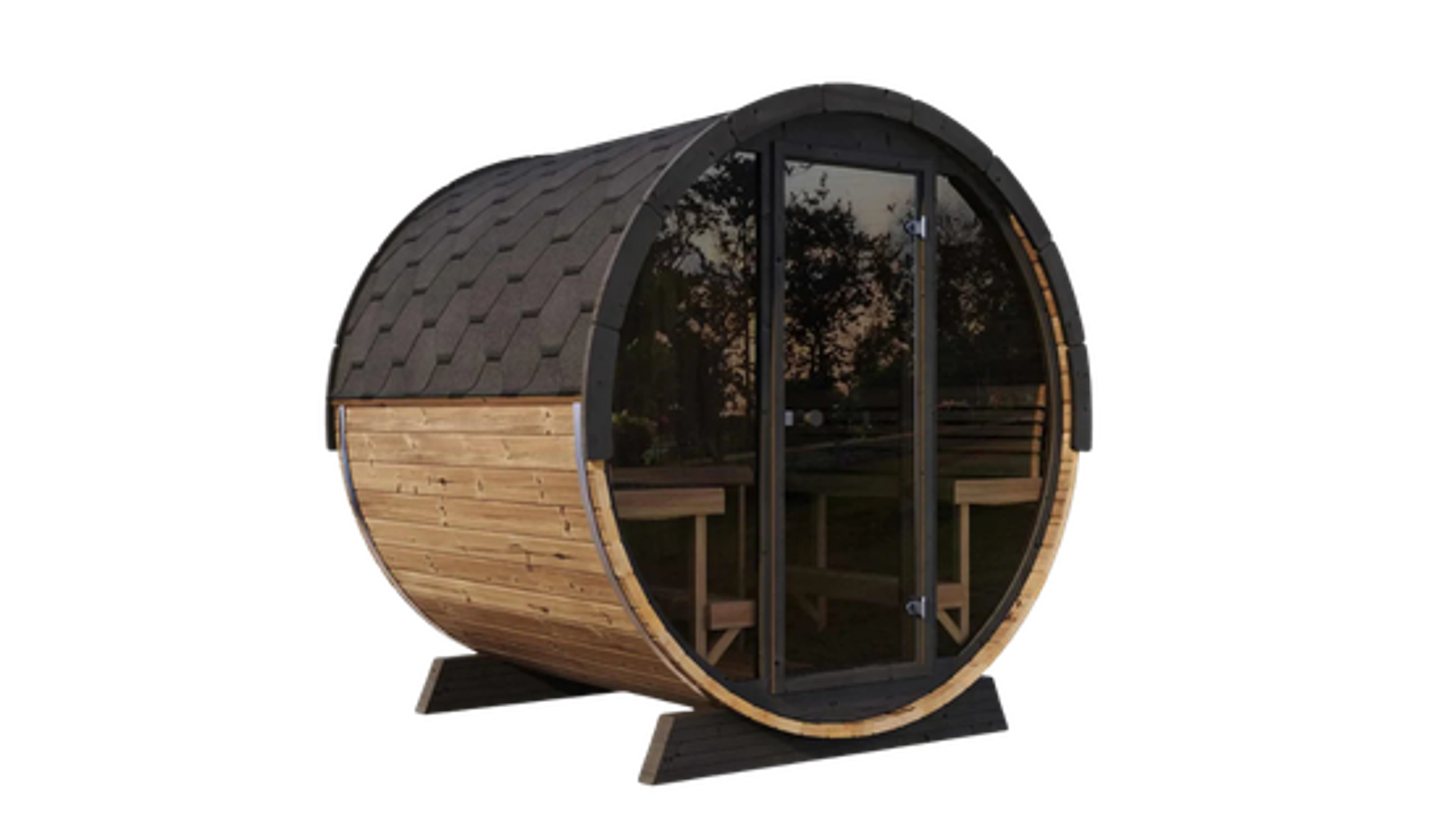 SaunaLife EE8G | 6-Person Barrel Sauna with Glass Front