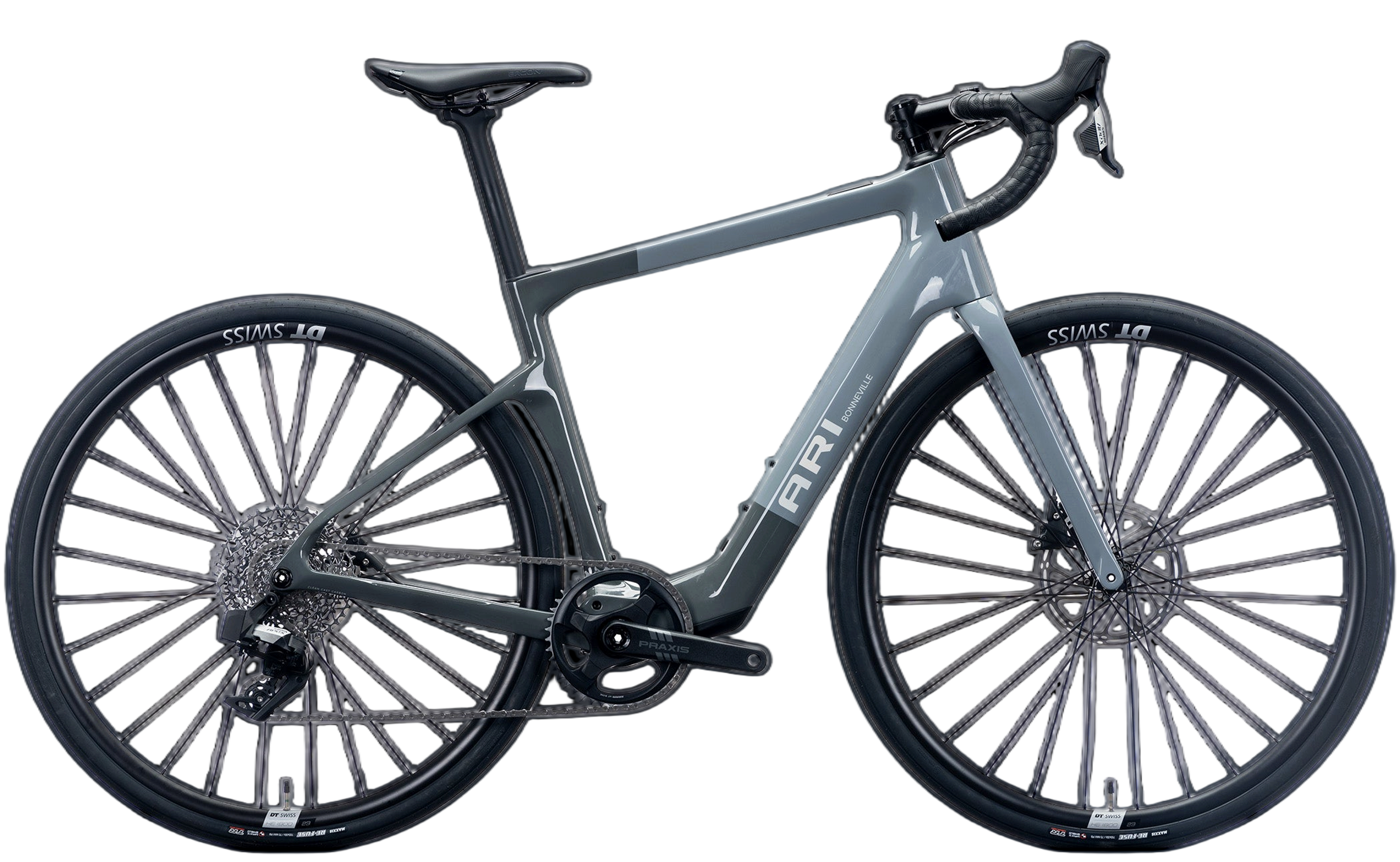 Bonneville Comp road bike in grey/charcoal, side view