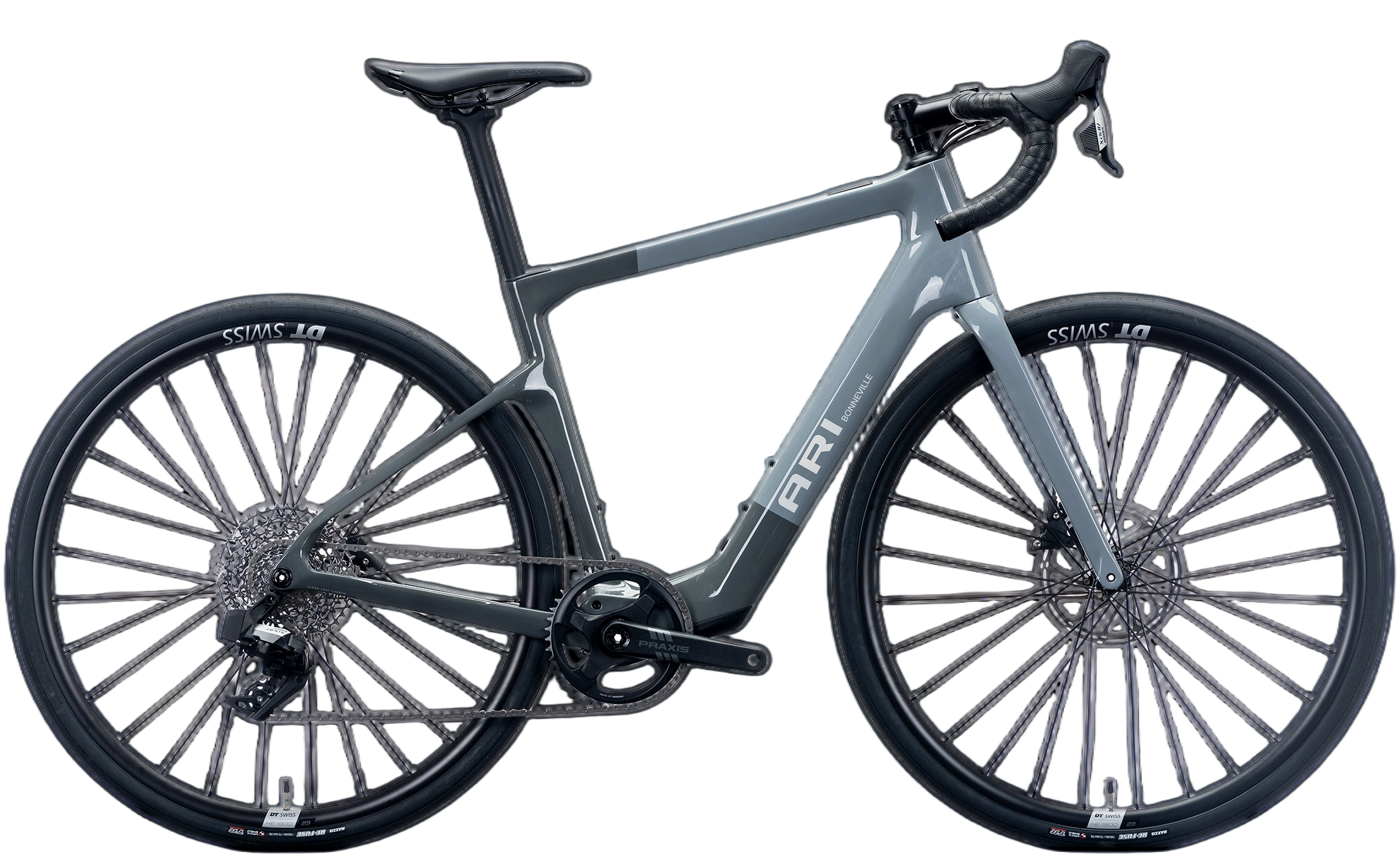 Bonneville Comp road bike in grey/charcoal, side view